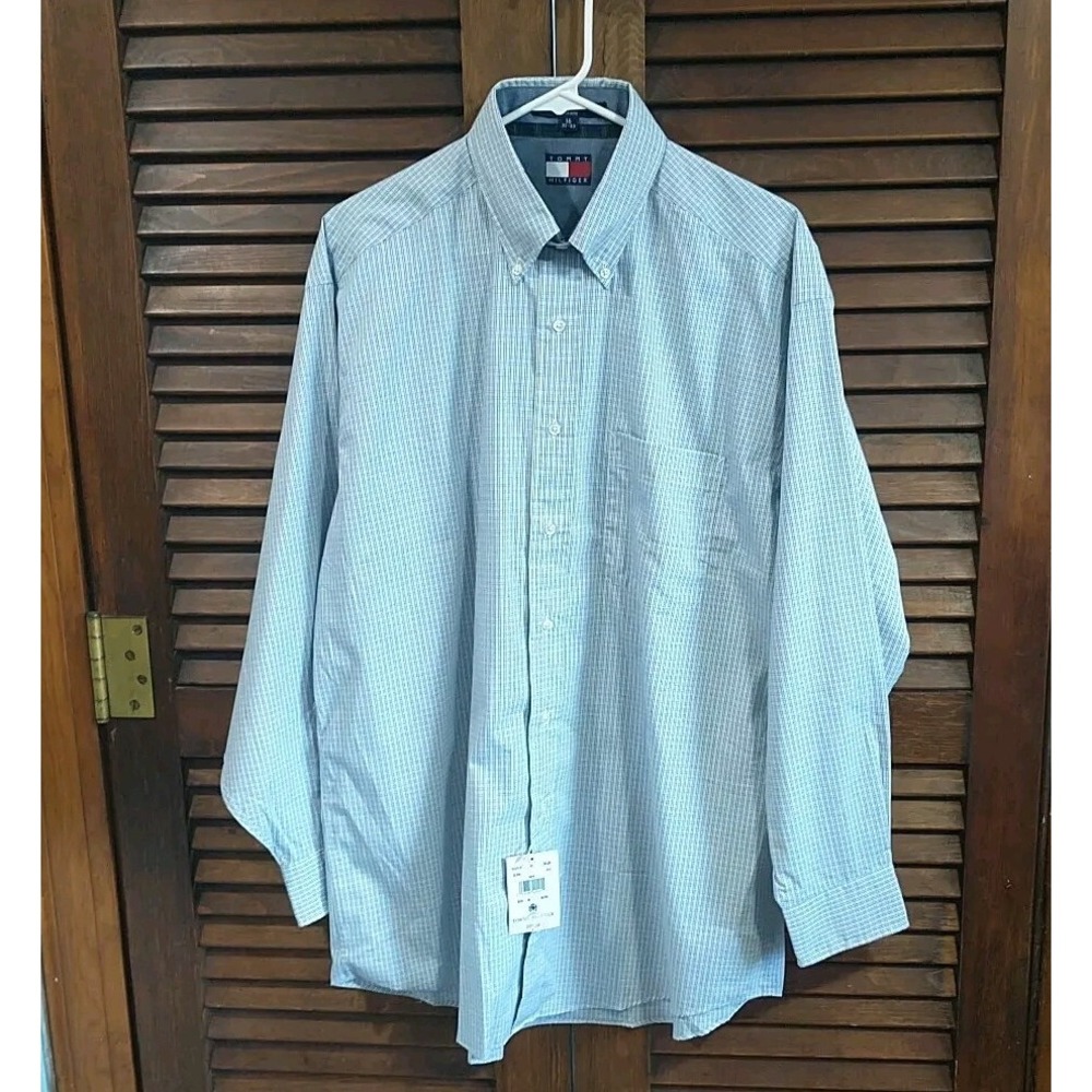 Tommy Hilfiger‎ Shirt Adult 16 32-33 Blue White Long Sleeve Button Up NWT